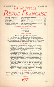 Livre numérique La Nouvelle Revue Française N° 299 (Aoűt 1938)