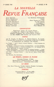 Livre numérique La Nouvelle Revue Française N' 99 (Mars 1961)