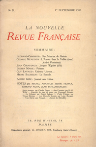 Libro electrónico La Nouvelle Revue Française N' 21 (Septembre 1910)