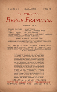 Electronic book La Nouvelle Revue Française N' 92 (Mai 1921)