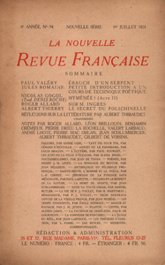 Electronic book La Nouvelle Revue Française N' 94 (Juillet 1921)