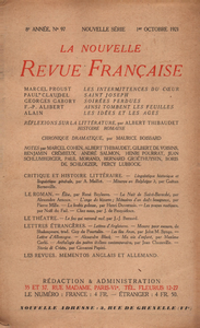Electronic book La Nouvelle Revue Française N' 97 (Octobre 1921)