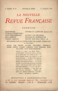 Electronic book La Nouvelle Revue Française N' 82 (Juillet 1920)