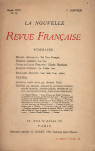 Livre numérique La Nouvelle Revue Française N' 12 (Janvier 1910)